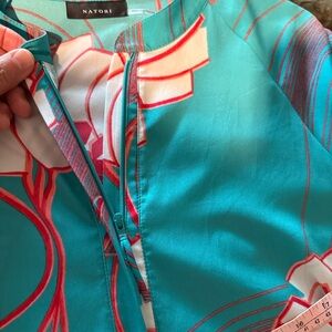 Natori Medium Teal and pink Floral  long kaftan, robe, lounger, kimono